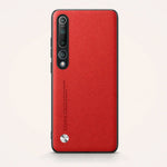 Xiaomi Mi 10 Luxury case in vivid red with a fine leather-like texture, black edges and a vertical camera cutout