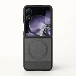 Xiaomi Mix Flip MagSafe case in black textured material, with a circular magnetic ring and smooth raised camera bumper