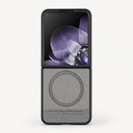 Xiaomi Mix Flip MagSafe case in grey with a textured leather-look back, circular magnetic ring and black bumper