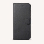 Xiaomi POCO Leather Look wallet flip case in charcoal black with a fine-grain leather-style finish, stitched edges and magnetic strap