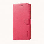Xiaomi POCO Leather Look wallet flip case in rose red with a smooth textured finish, stitched edges and magnetic strap