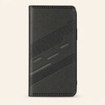 Xiaomi Redmi Luxury Leather Look flip wallet case in black, with a textured leather-like surface, stitched edges and diagonal embossed bands
