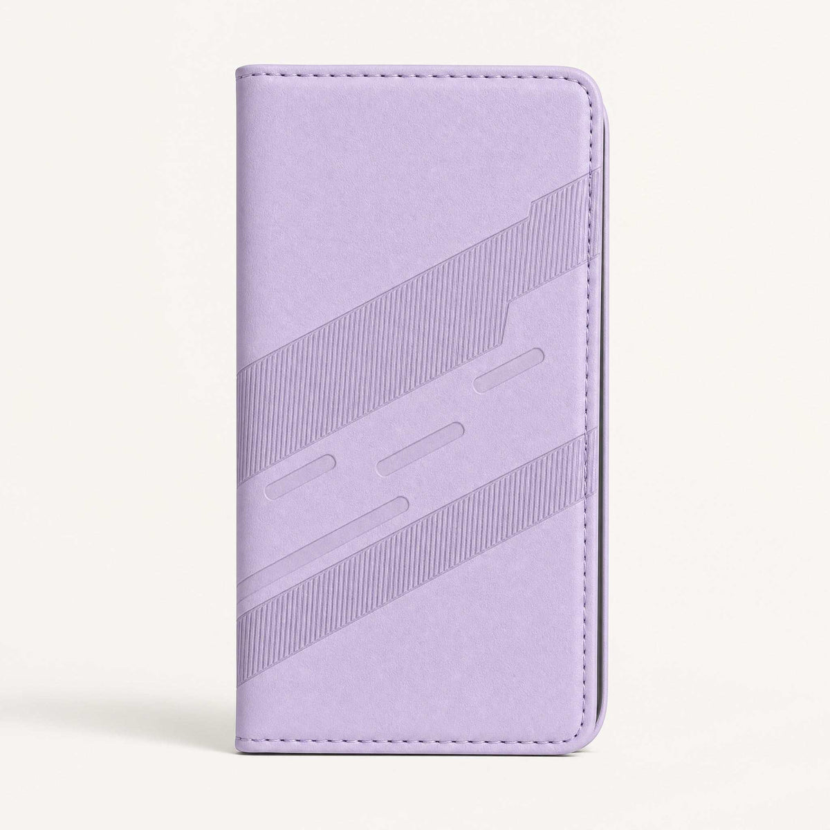 Xiaomi Redmi Luxury Leather Look flip wallet case in lavender faux leather, with stitched edges and embossed diagonal bands.