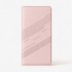 Flip wallet case, Xiaomi Redmi Luxury Leather Look, in pale pink leather-like material with stitched edges and diagonal embossed detailing.