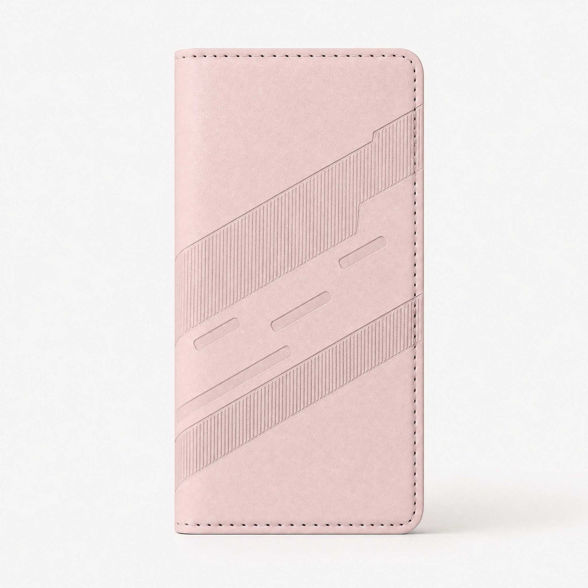 Flip wallet case, Xiaomi Redmi Luxury Leather Look, in pale pink leather-like material with stitched edges and diagonal embossed detailing.