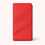 Xiaomi Redmi Luxury Leather Look flip wallet case in red with stitched edges and embossed diagonal textured bands