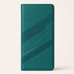 Xiaomi Redmi Luxury Leather Look flip wallet case in teal faux leather, with stitched edges and embossed diagonal geometric bands