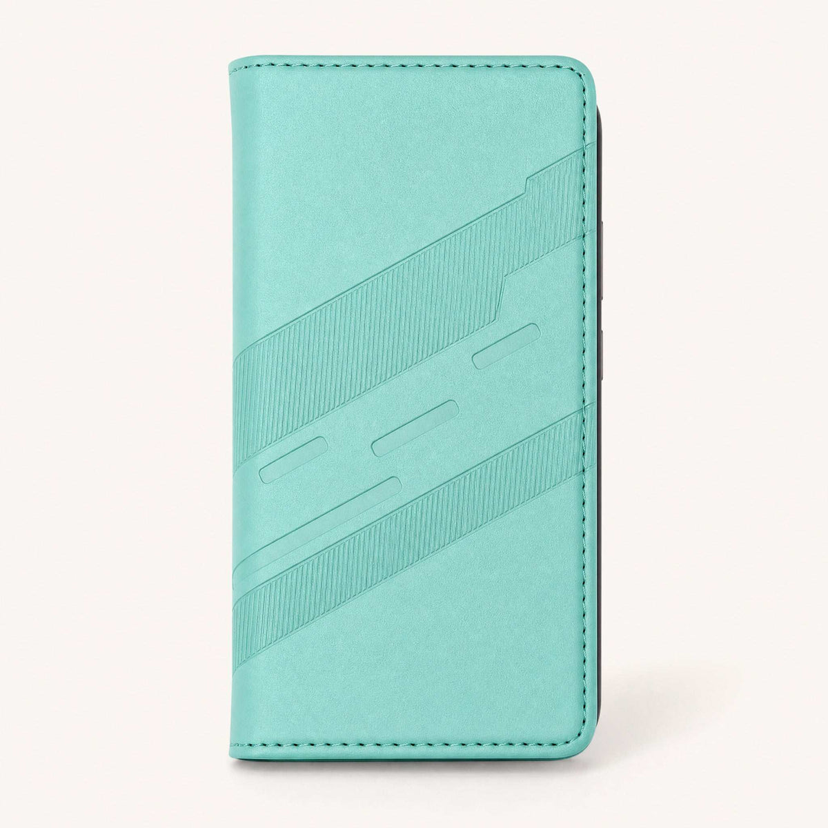 Xiaomi Redmi Luxury Leather Look flip wallet case in turquoise with stitched edges and embossed diagonal bands