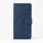 Xiaomi Redmi Note navy blue leather-look flip wallet case with embossed curved line pattern, stitching and magnetic clasp