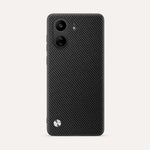 Xiaomi Sleek Leather Look Case in black with a diagonal textured finish, dual camera cutouts and a metallic accent