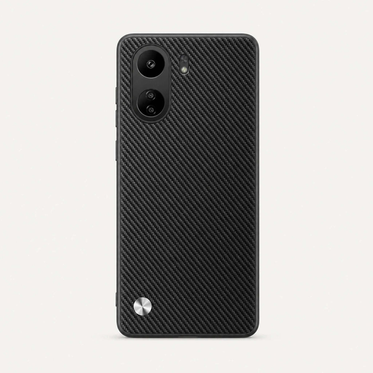 Xiaomi Sleek Leather Look Case in black with a diagonal textured finish, dual camera cutouts and a metallic accent