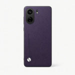 Xiaomi Sleek Leather Look Case in deep purple with a textured leather-like finish, dual cameras and silver circular accent