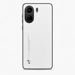 Xiaomi Sleek Leather Look Case with a white textured back, slim black border, dual camera cutout and metallic accent