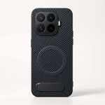 Xiaomi Textured Magnetic Bracket Phone Case in black with a carbon-fibre-style crosshatch texture, magnetic ring and fold-out stand