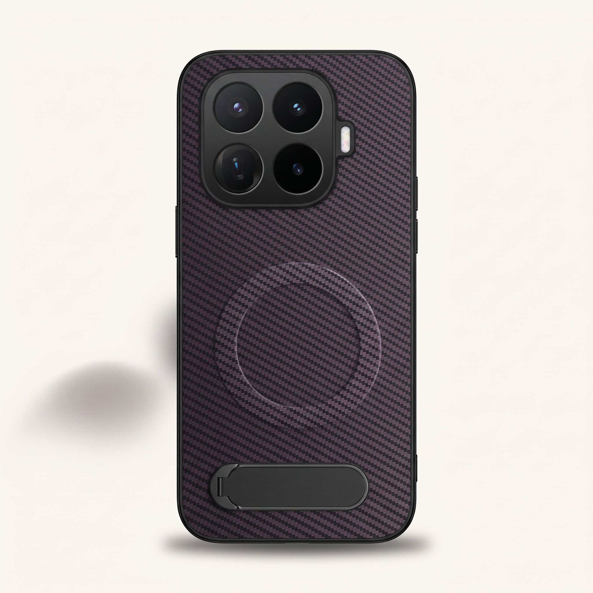 Xiaomi Textured Magnetic Bracket Phone Case in dark purple and black with a crosshatch finish, circular ring and kickstand
